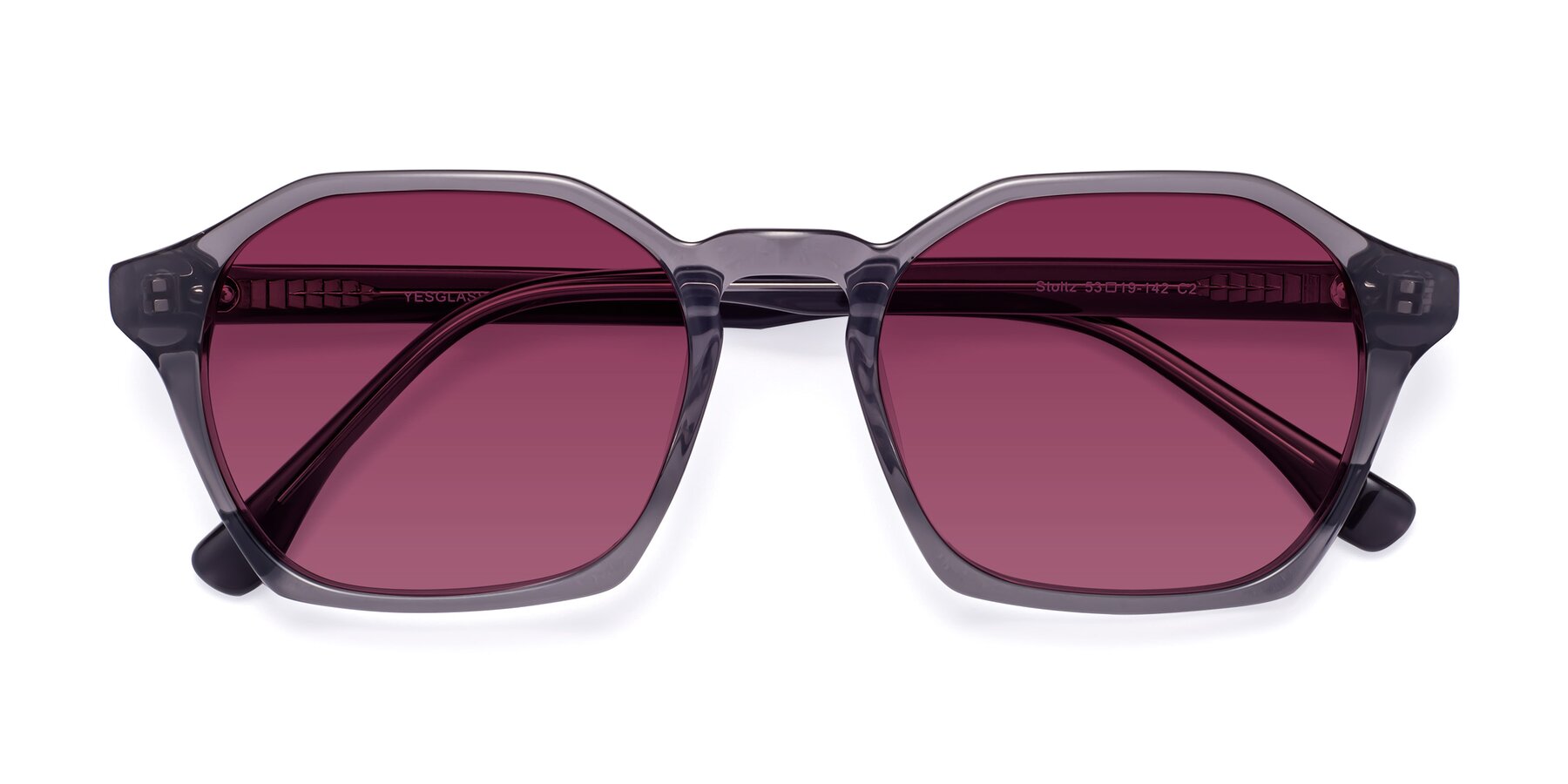 Folded Front of Stoltz in Translucent Gray with Wine Tinted Lenses