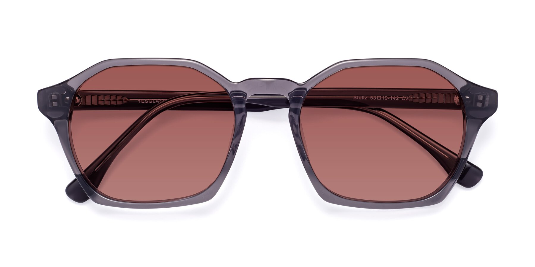 Folded Front of Stoltz in Translucent Gray with Garnet Tinted Lenses