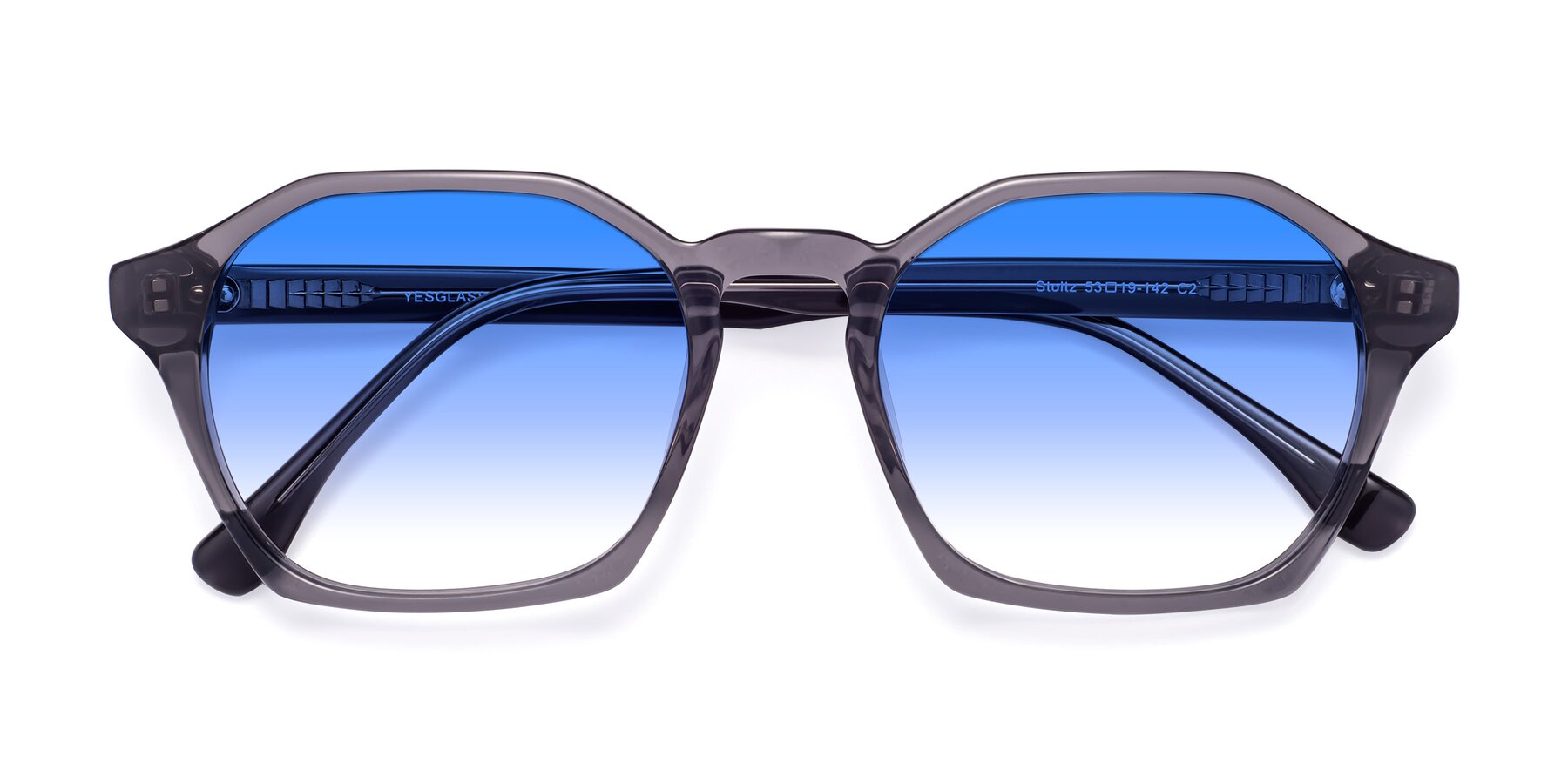 Folded Front of Stoltz in Translucent Gray with Blue Gradient Lenses