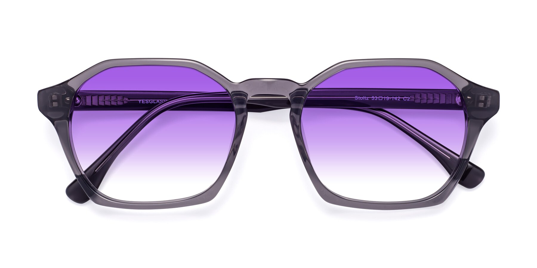 Folded Front of Stoltz in Translucent Gray with Purple Gradient Lenses
