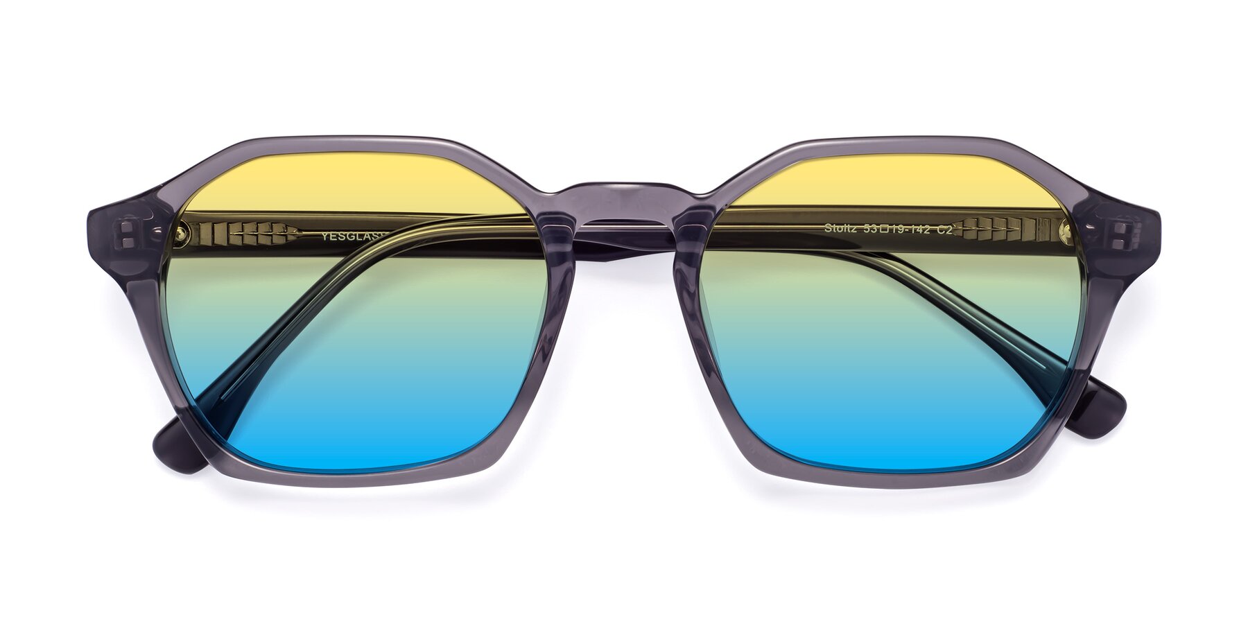 Folded Front of Stoltz in Translucent Gray with Yellow / Blue Gradient Lenses