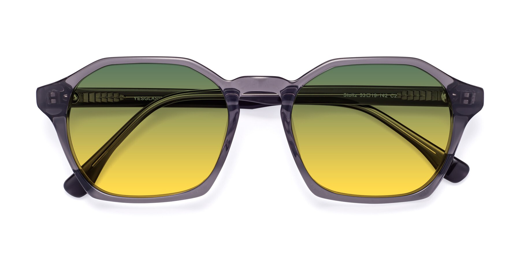 Folded Front of Stoltz in Translucent Gray with Green / Yellow Gradient Lenses