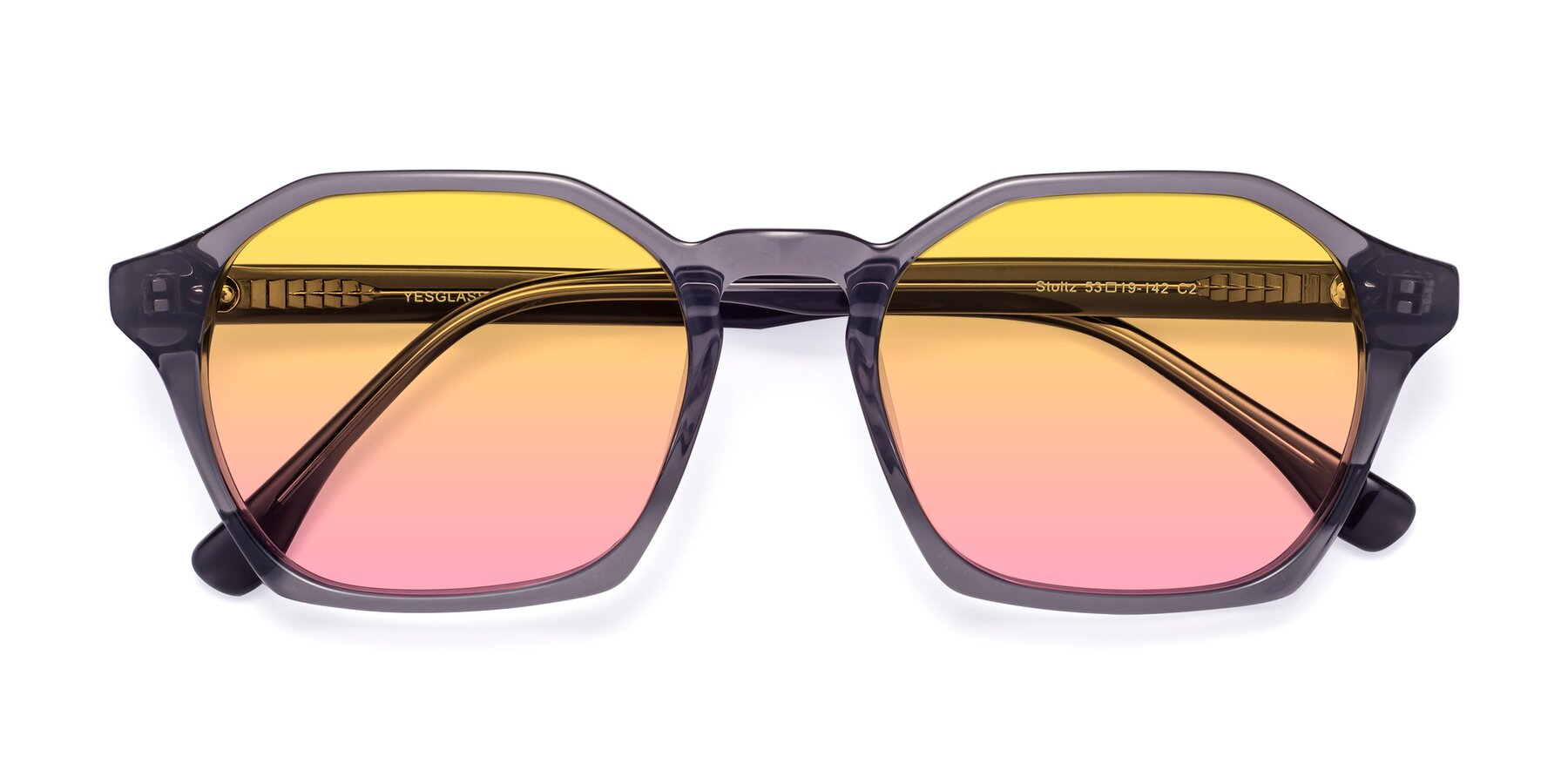 Folded Front of Stoltz in Translucent Gray with Yellow / Pink Gradient Lenses