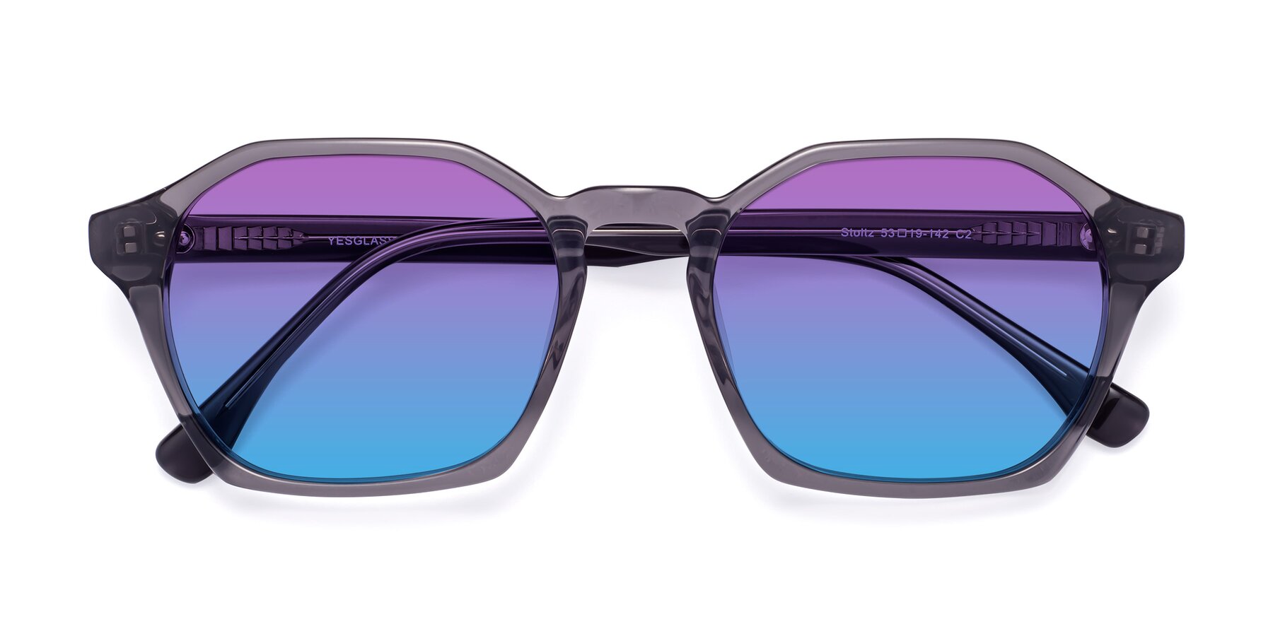 Folded Front of Stoltz in Translucent Gray with Purple / Blue Gradient Lenses
