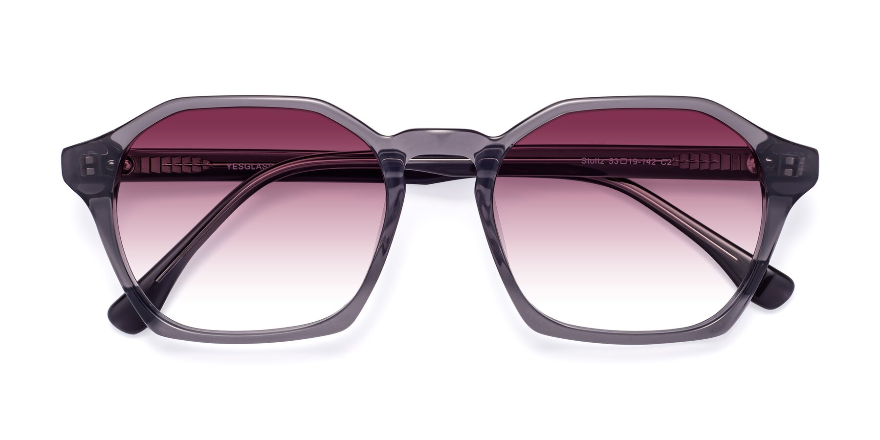 Folded Front of Stoltz in Translucent Gray with Wine Gradient Lenses