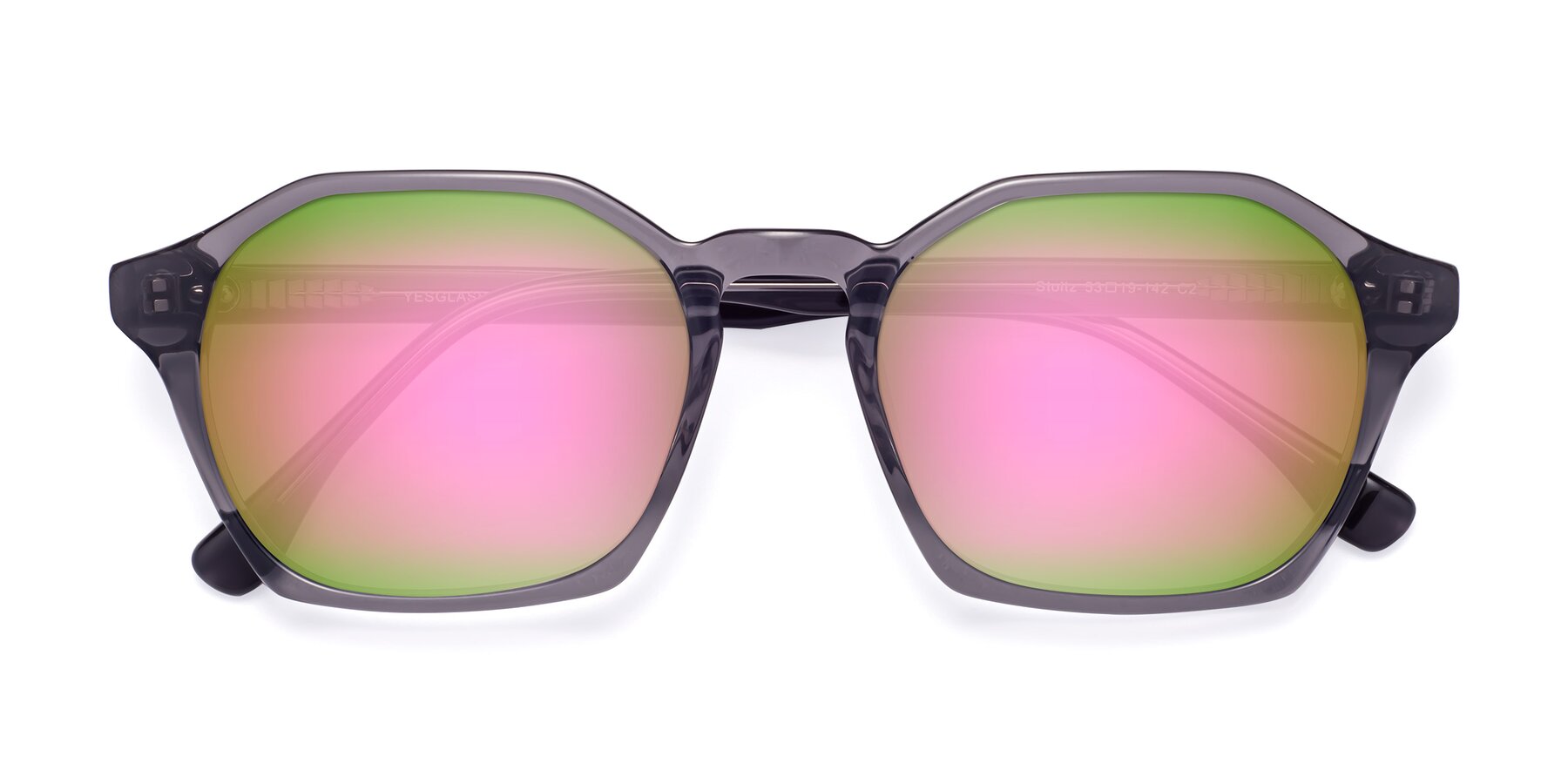 Folded Front of Stoltz in Translucent Gray with Pink Mirrored Lenses