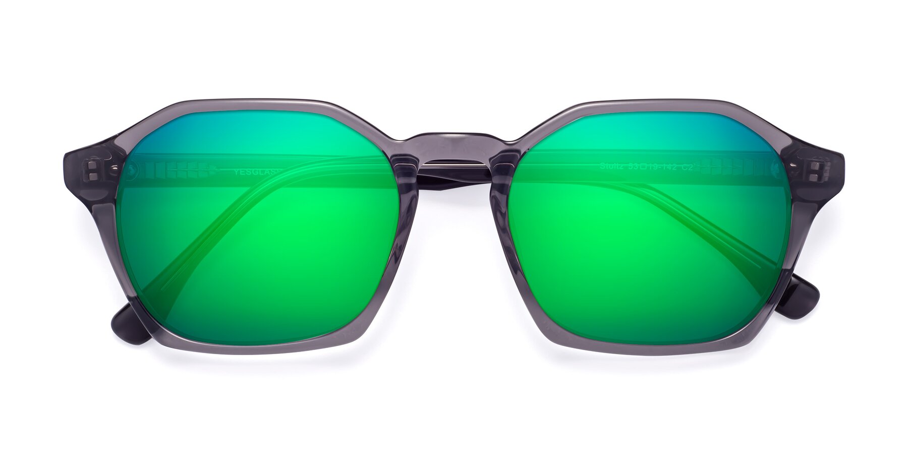 Folded Front of Stoltz in Translucent Gray with Green Mirrored Lenses