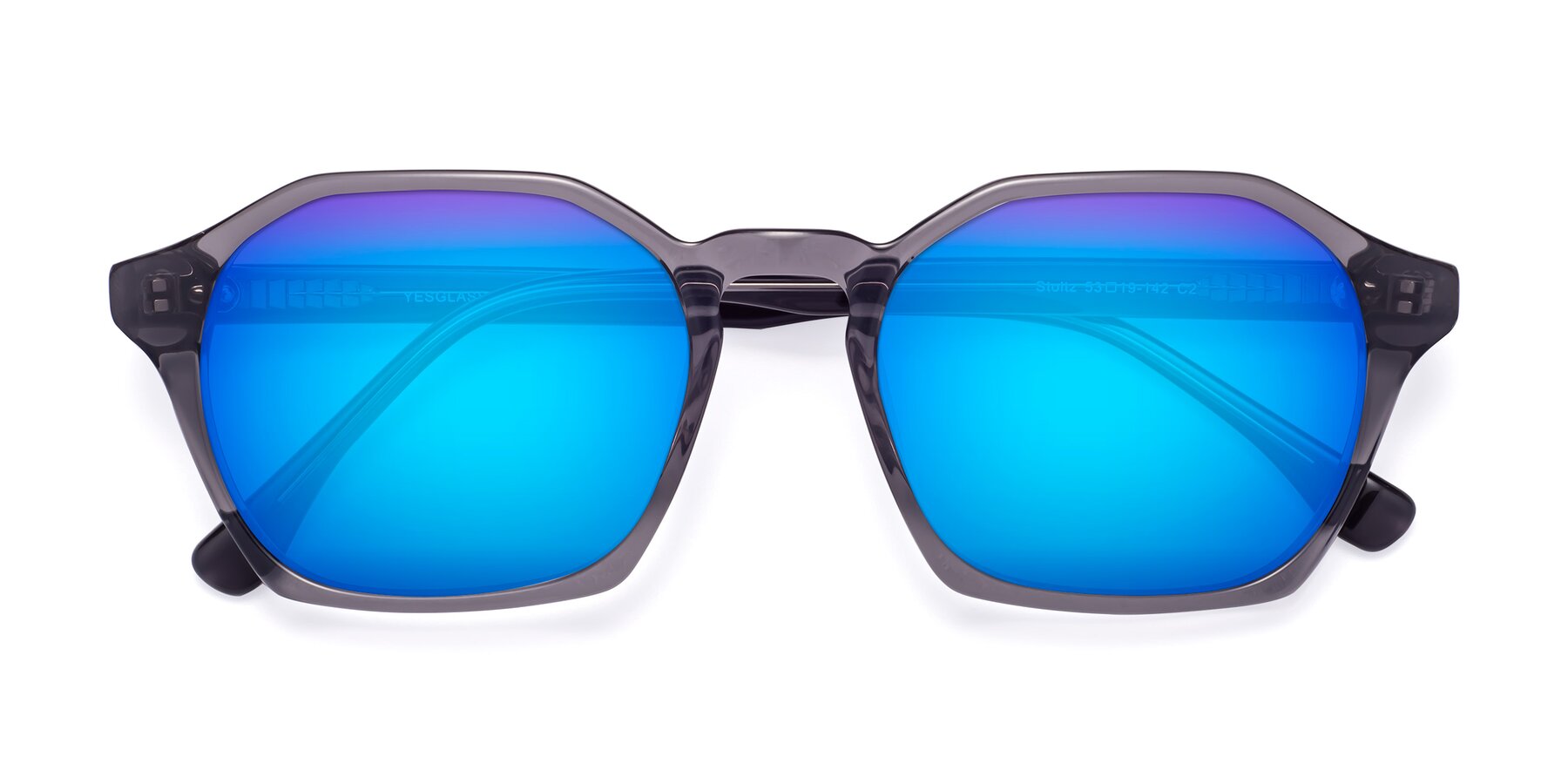 Folded Front of Stoltz in Translucent Gray with Blue Mirrored Lenses