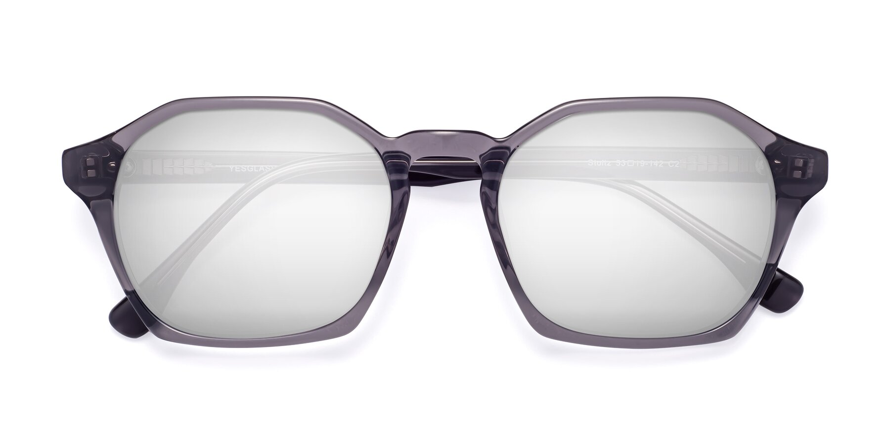 Folded Front of Stoltz in Translucent Gray with Silver Mirrored Lenses