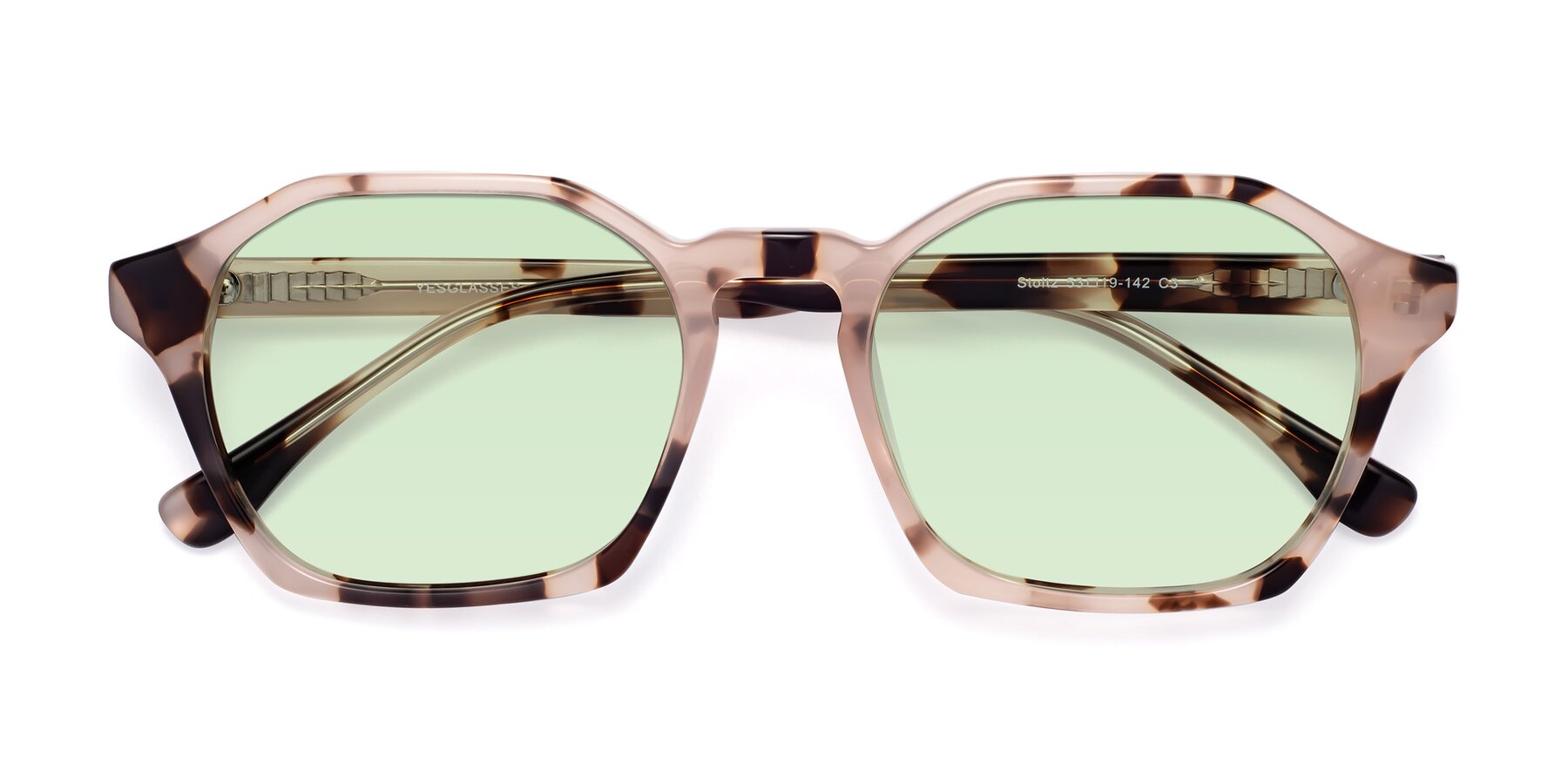 Folded Front of Stoltz in Leopard-Print with Light Green Tinted Lenses