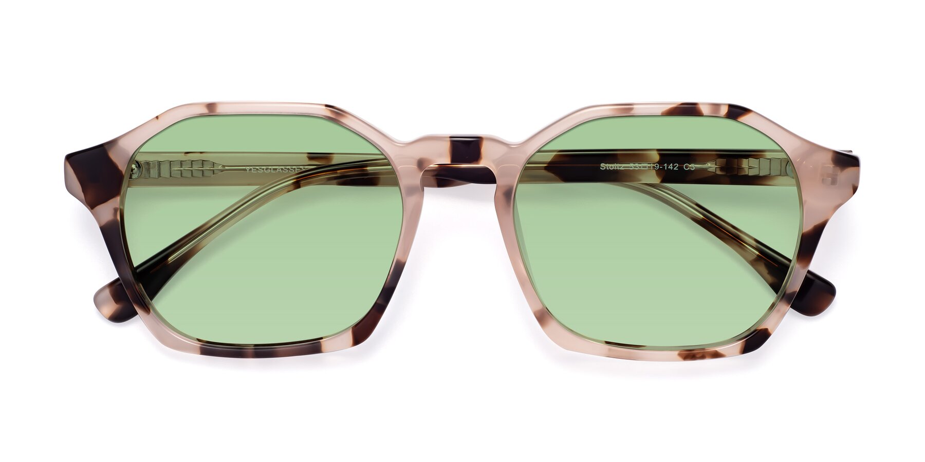 Folded Front of Stoltz in Leopard-Print with Medium Green Tinted Lenses