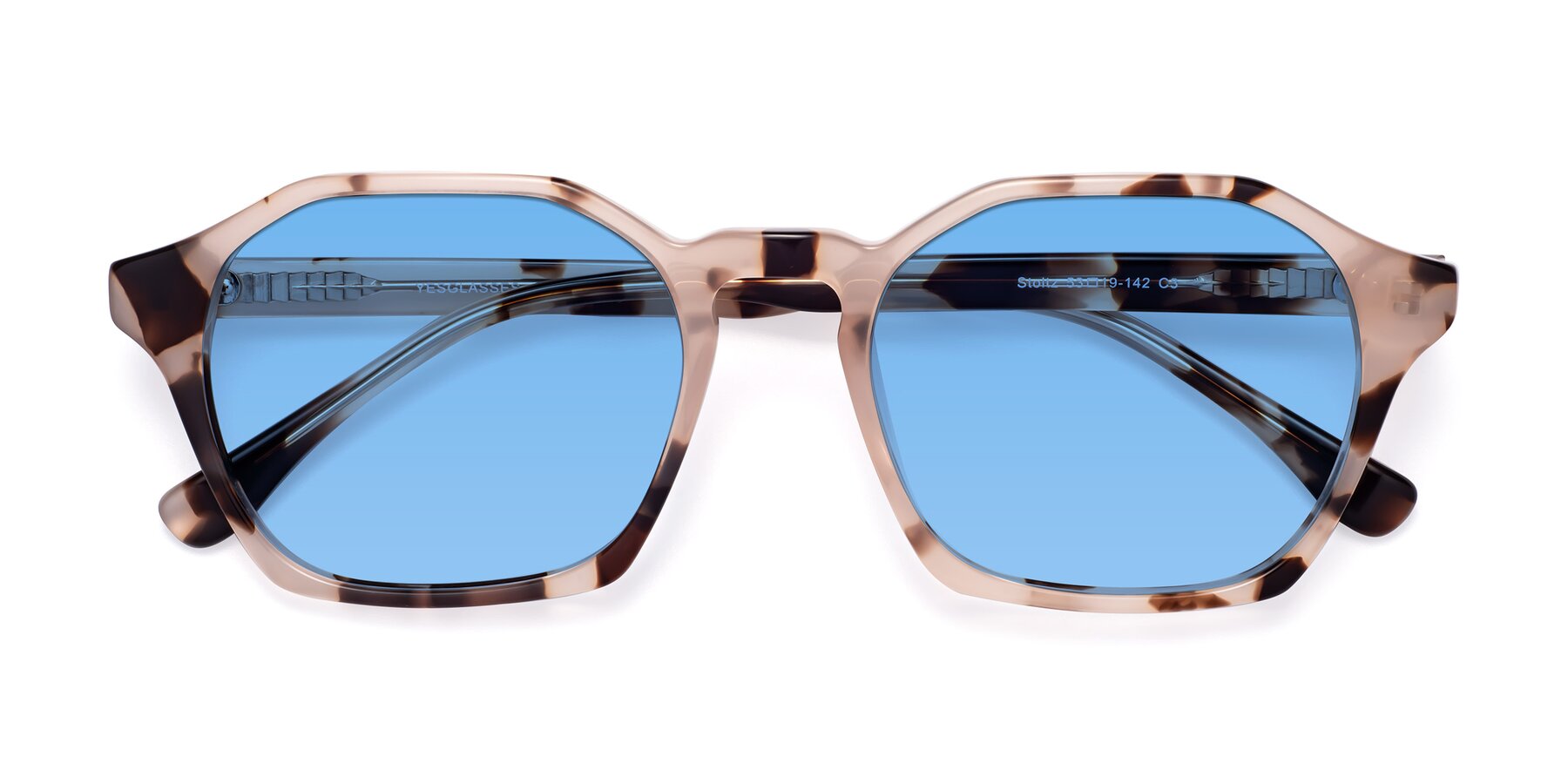 Folded Front of Stoltz in Leopard-Print with Medium Blue Tinted Lenses