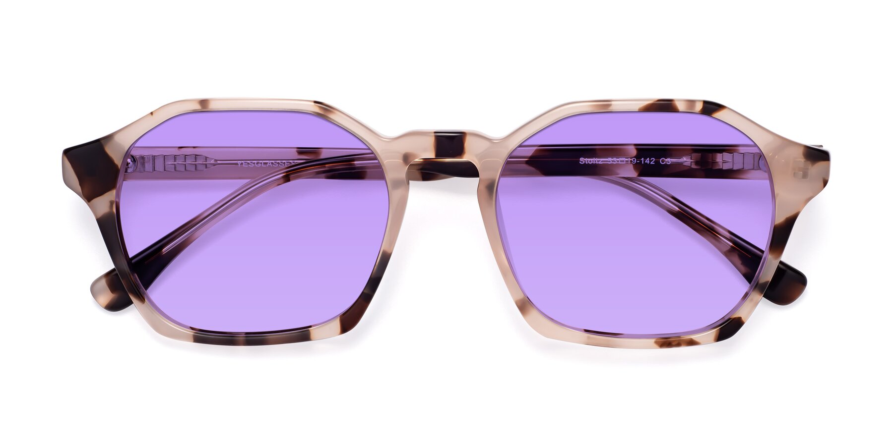 Folded Front of Stoltz in Leopard-Print with Medium Purple Tinted Lenses