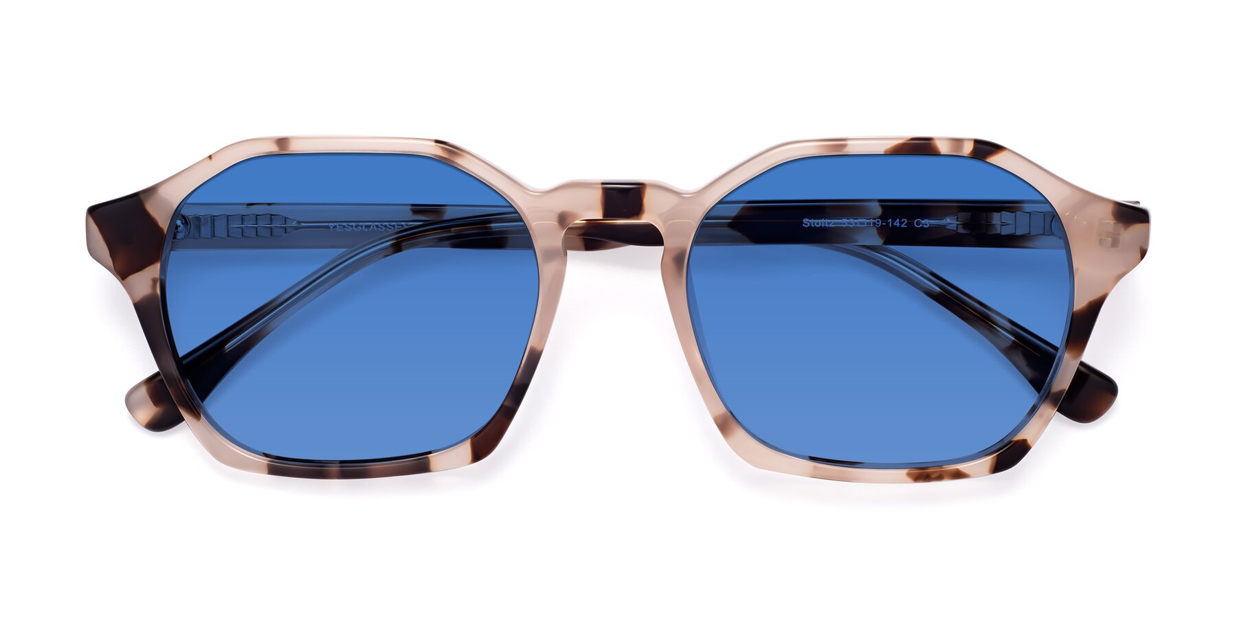 Folded Front of Stoltz in Leopard-Print with Blue Tinted Lenses