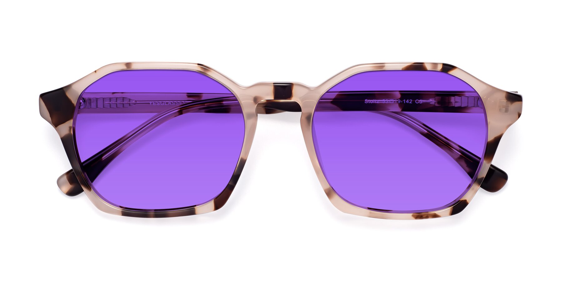 Folded Front of Stoltz in Leopard-Print with Purple Tinted Lenses