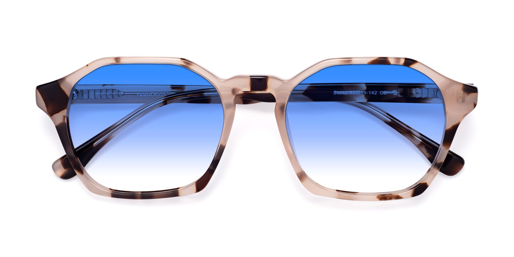 Folded Front of Stoltz in Leopard-Print with Blue Gradient Lenses