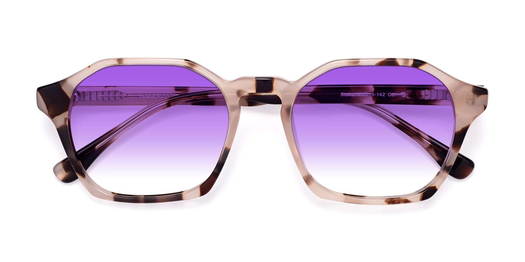 Folded Front of Stoltz in Leopard-Print with Purple Gradient Lenses