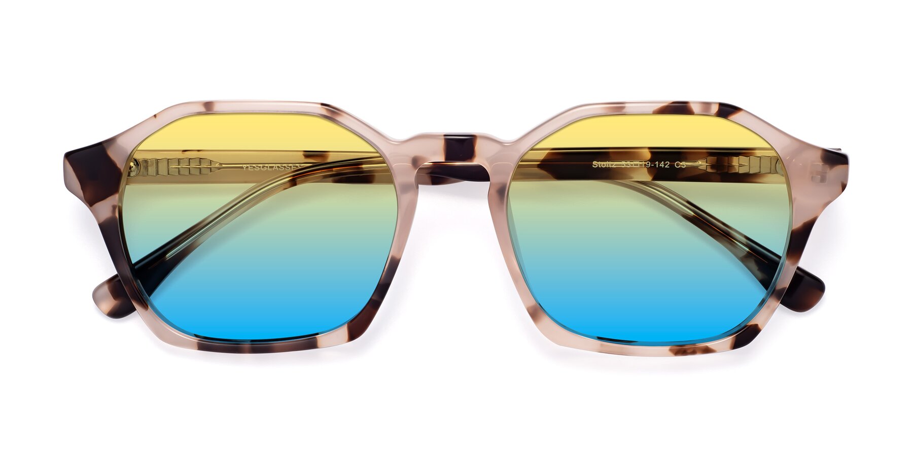 Folded Front of Stoltz in Leopard-Print with Yellow / Blue Gradient Lenses