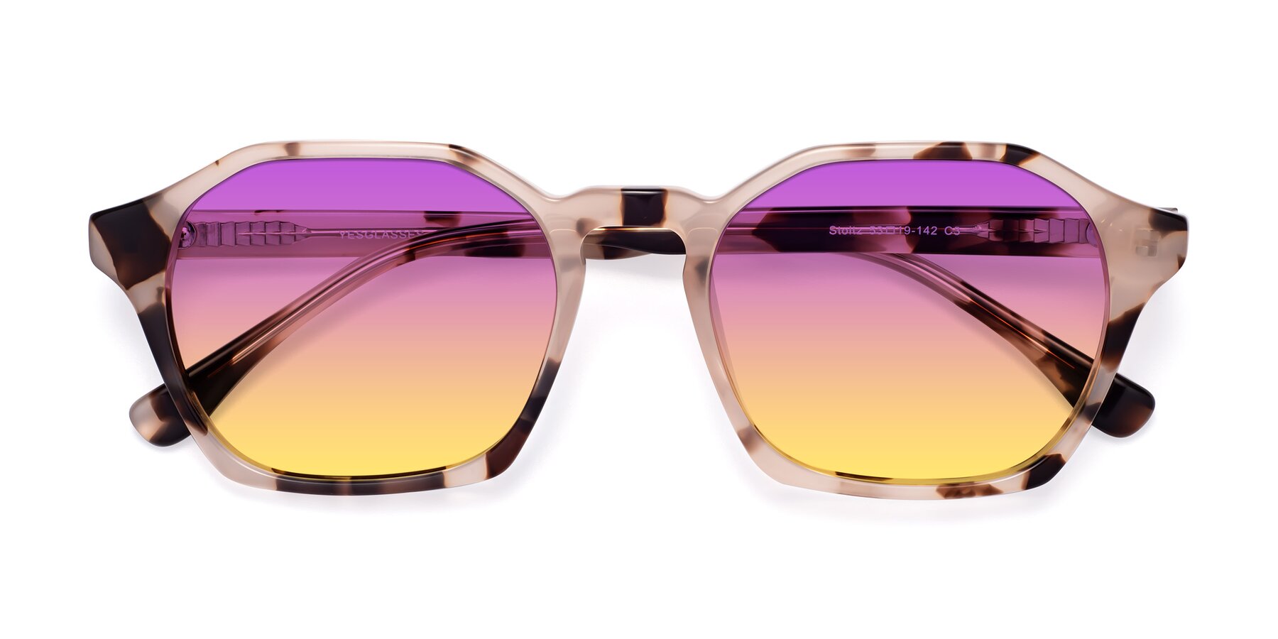 Folded Front of Stoltz in Leopard-Print with Purple / Yellow Gradient Lenses