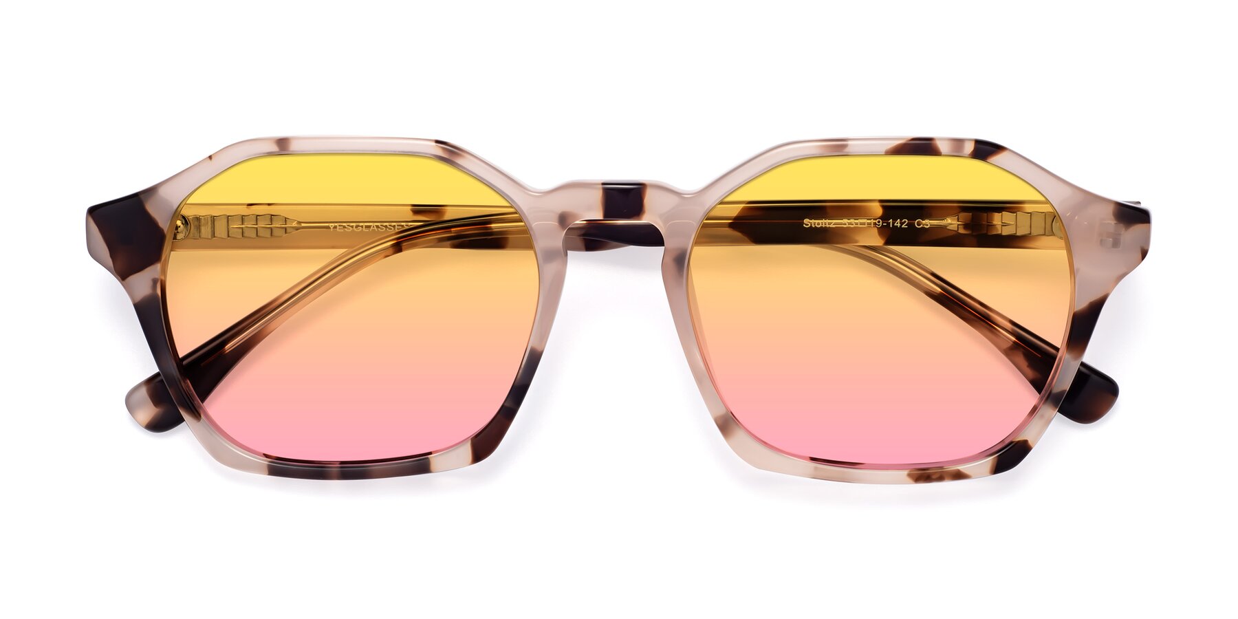 Folded Front of Stoltz in Leopard-Print with Yellow / Pink Gradient Lenses