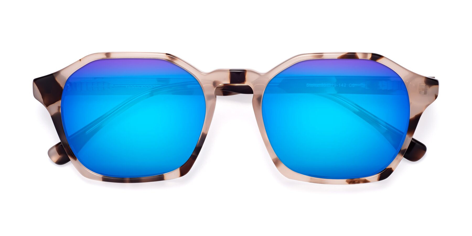 Folded Front of Stoltz in Leopard-Print with Blue Mirrored Lenses