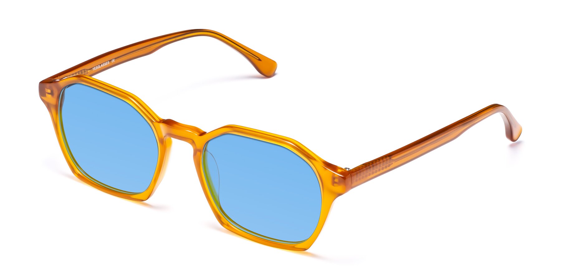 Angle of Stoltz in Brown with Medium Blue Tinted Lenses
