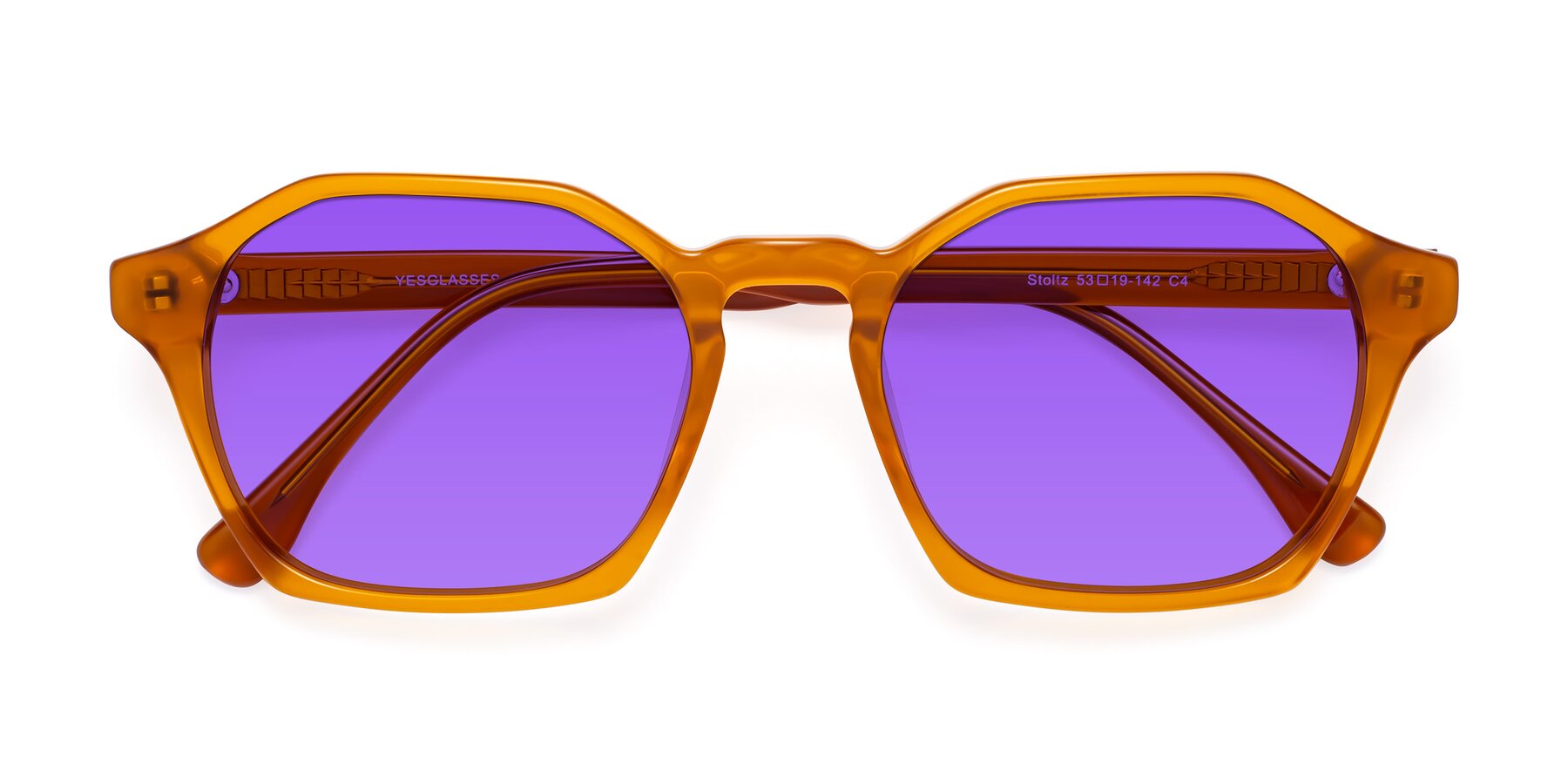 Folded Front of Stoltz in Brown with Purple Tinted Lenses