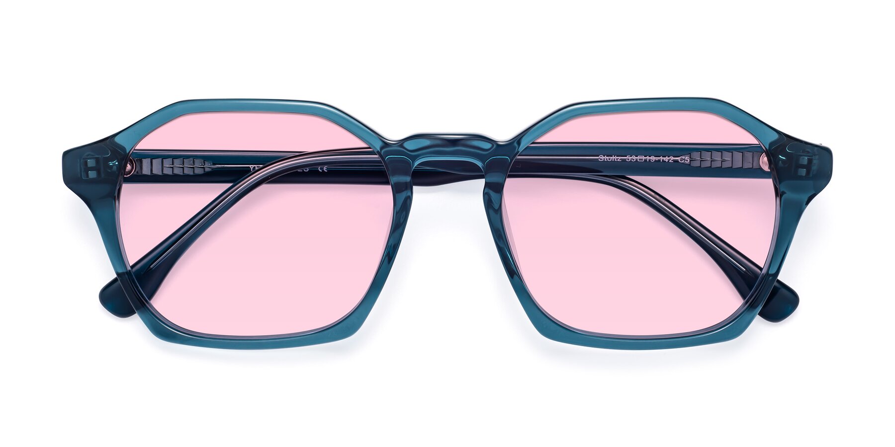 Folded Front of Stoltz in Ink Blue with Light Pink Tinted Lenses