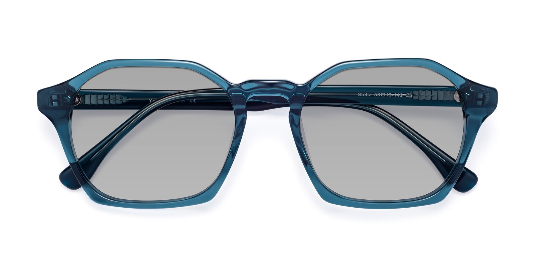 Folded Front of Stoltz in Ink Blue with Light Gray Tinted Lenses