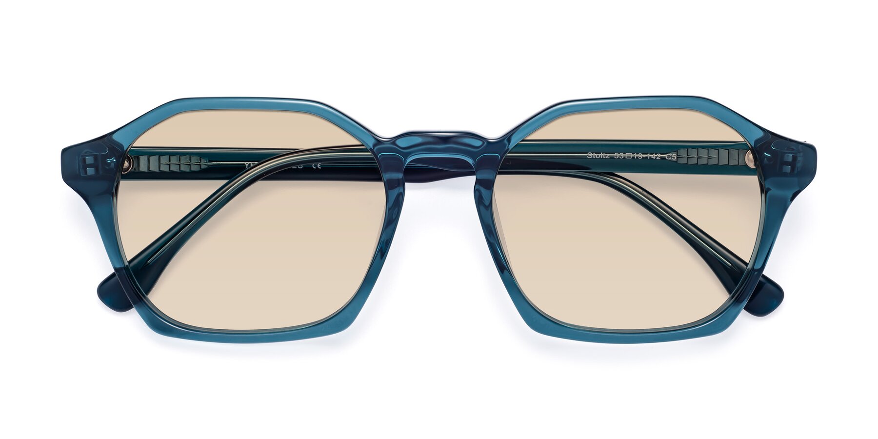 Folded Front of Stoltz in Ink Blue with Light Brown Tinted Lenses