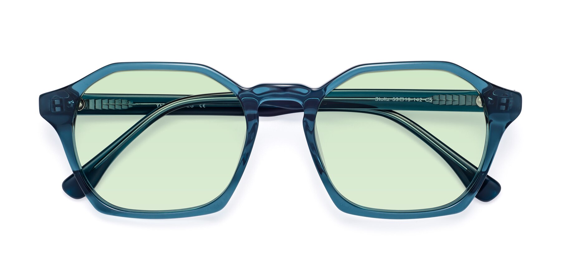Folded Front of Stoltz in Ink Blue with Light Green Tinted Lenses