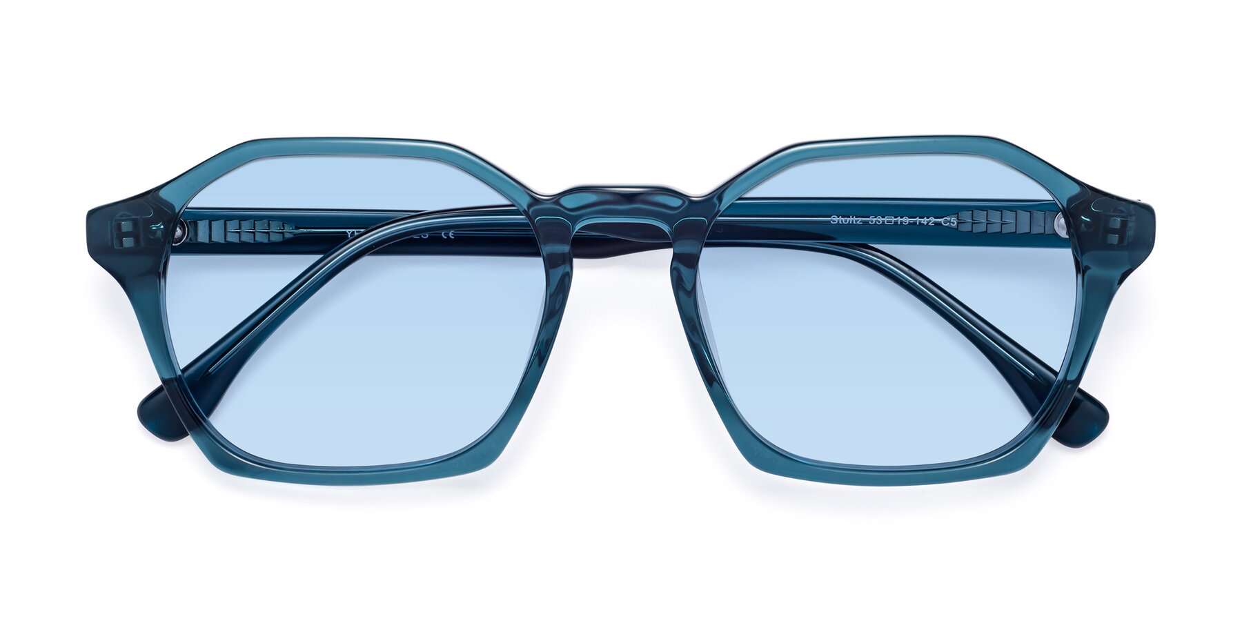 Folded Front of Stoltz in Ink Blue with Light Blue Tinted Lenses