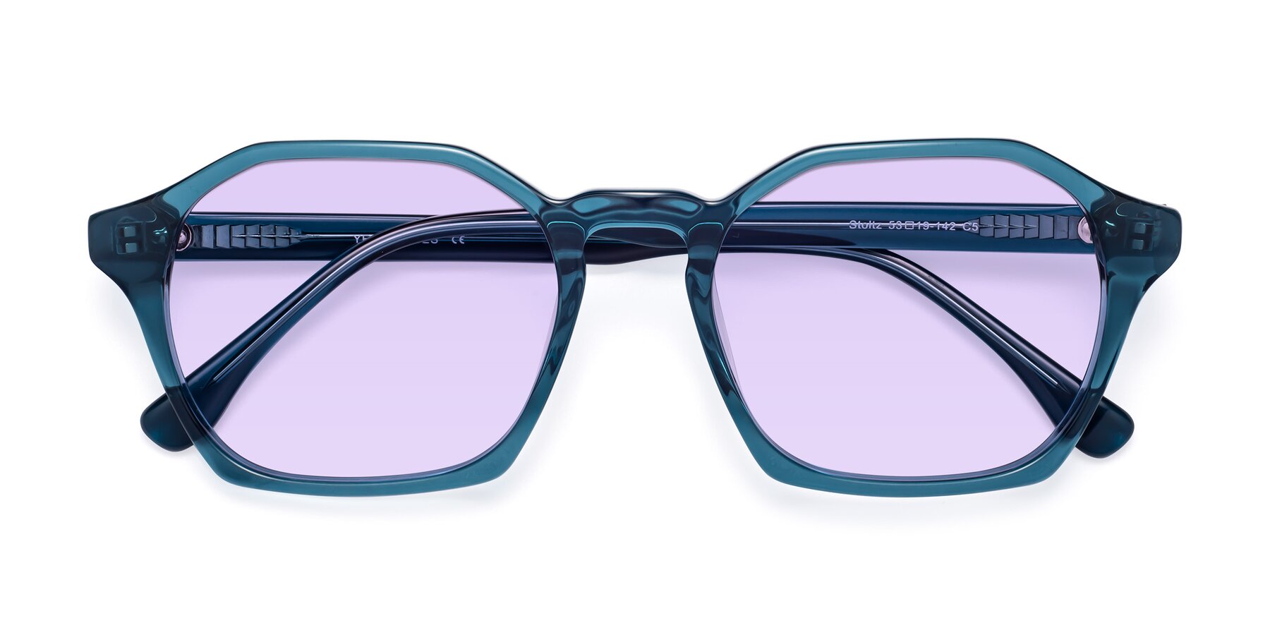 Folded Front of Stoltz in Ink Blue with Light Purple Tinted Lenses