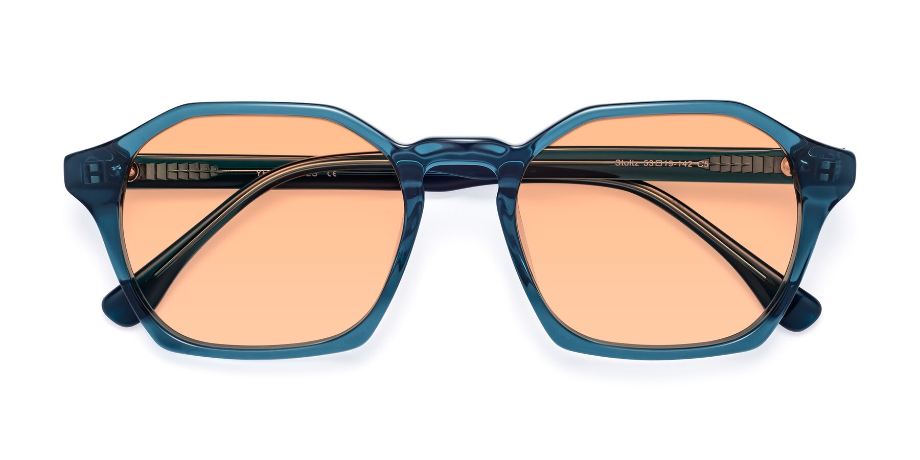 Folded Front of Stoltz in Ink Blue with Light Orange Tinted Lenses