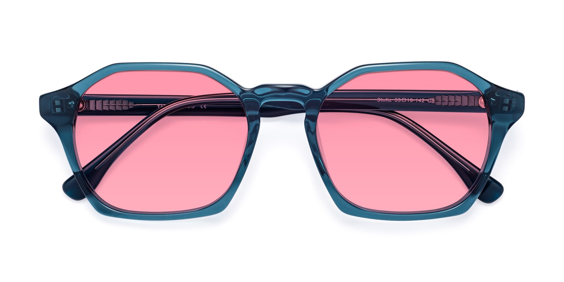Folded Front of Stoltz in Ink Blue with Pink Tinted Lenses