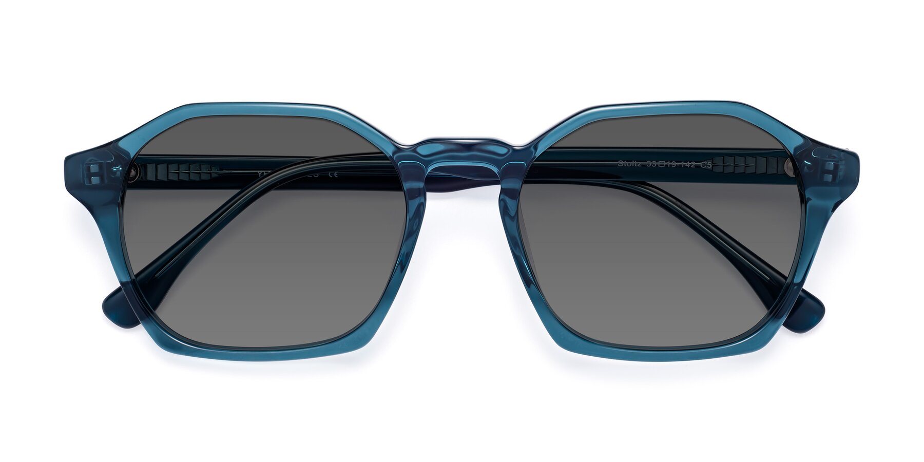 Folded Front of Stoltz in Ink Blue with Medium Gray Tinted Lenses
