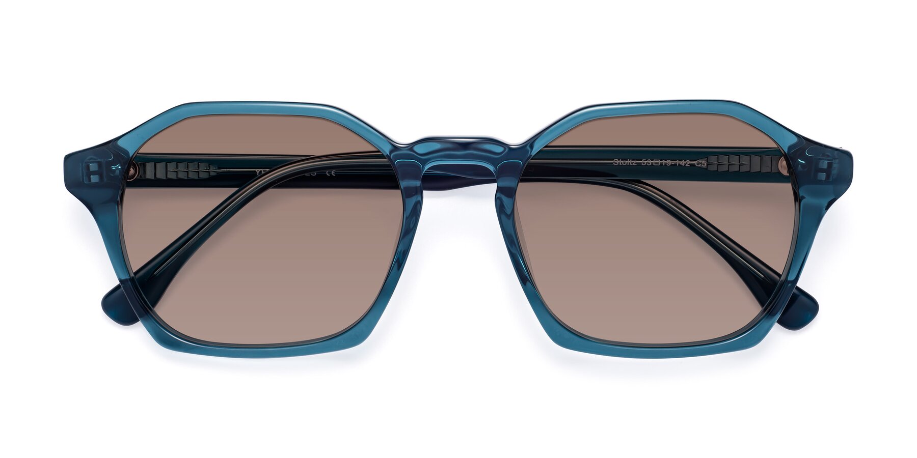 Folded Front of Stoltz in Ink Blue with Medium Brown Tinted Lenses