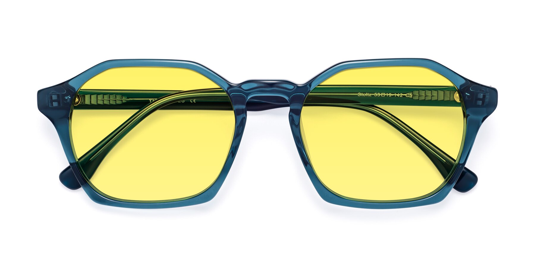 Folded Front of Stoltz in Ink Blue with Medium Yellow Tinted Lenses