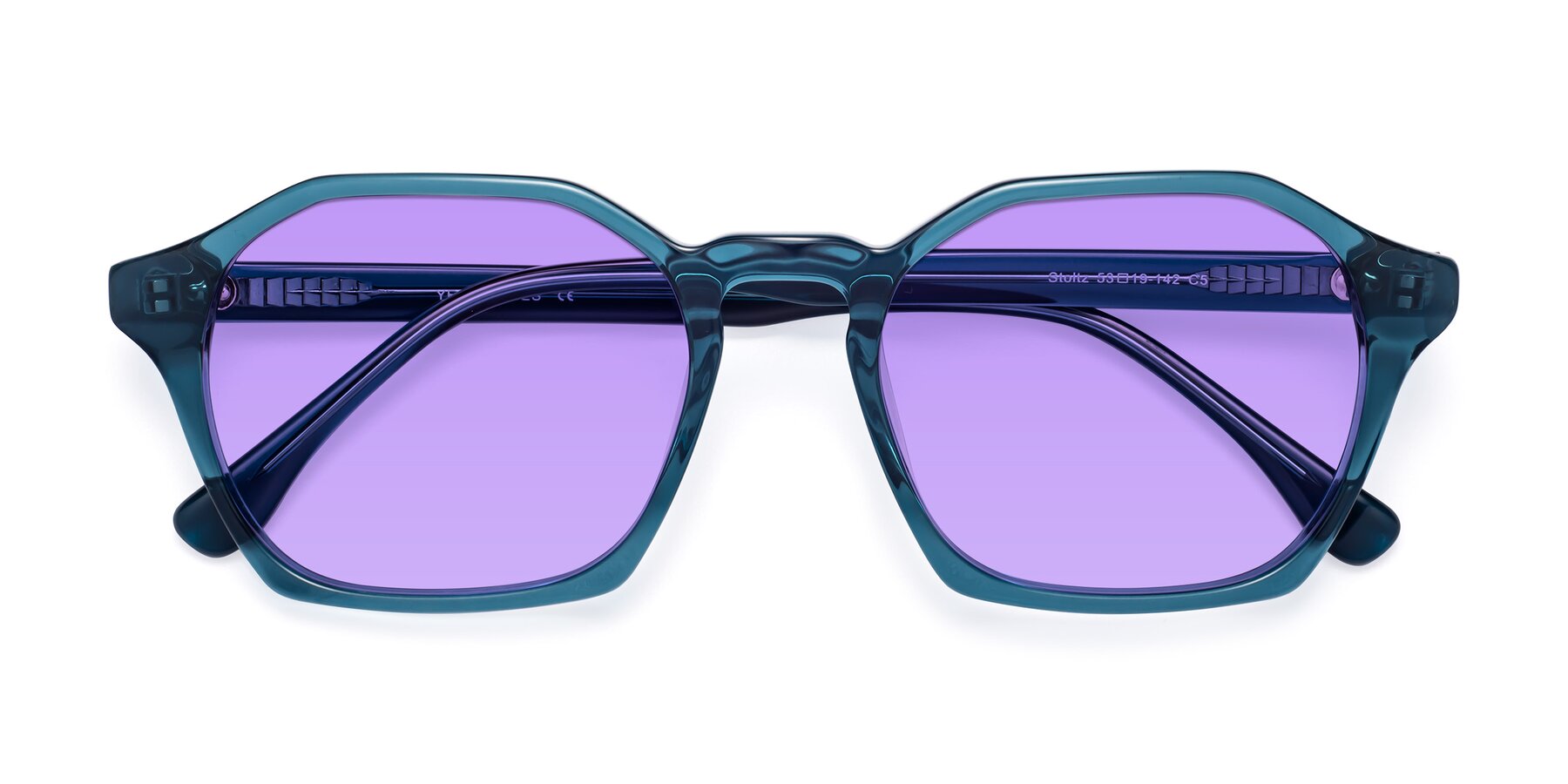 Folded Front of Stoltz in Ink Blue with Medium Purple Tinted Lenses