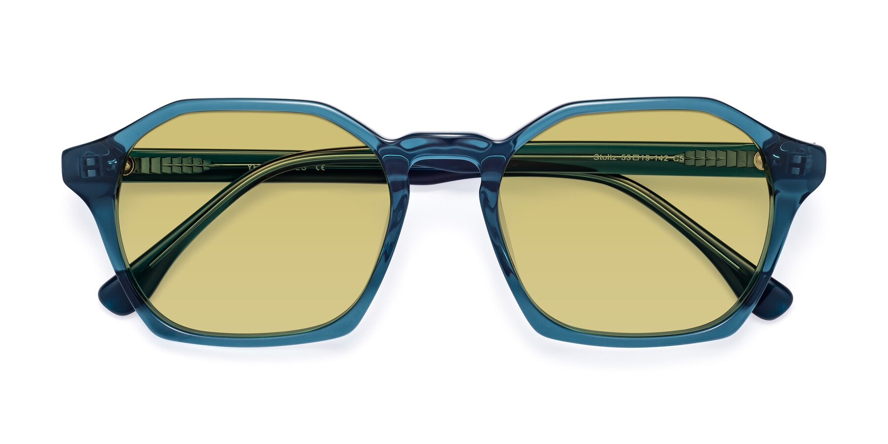 Folded Front of Stoltz in Ink Blue with Medium Champagne Tinted Lenses