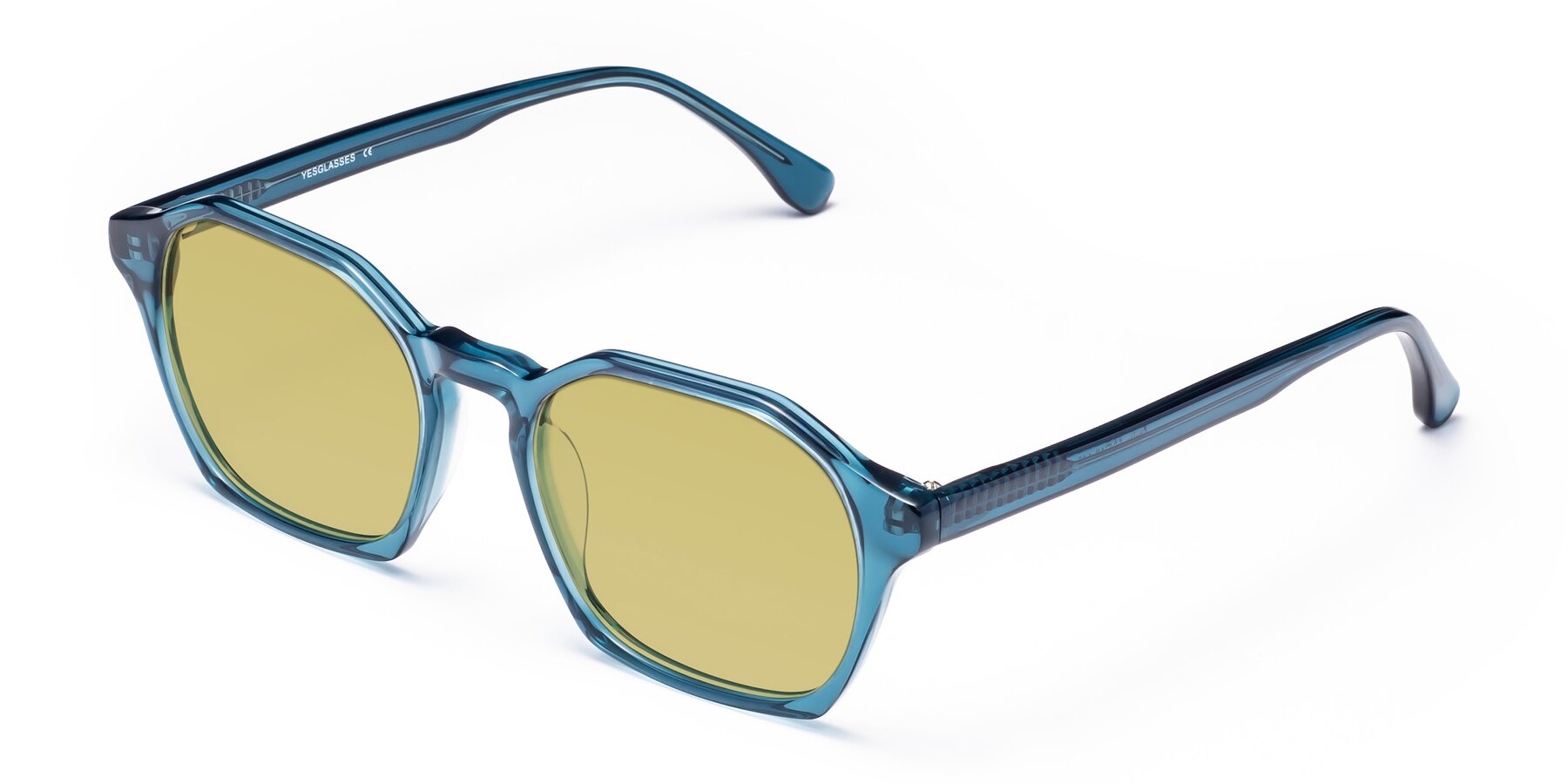 Angle of Stoltz in Ink Blue with Medium Champagne Tinted Lenses