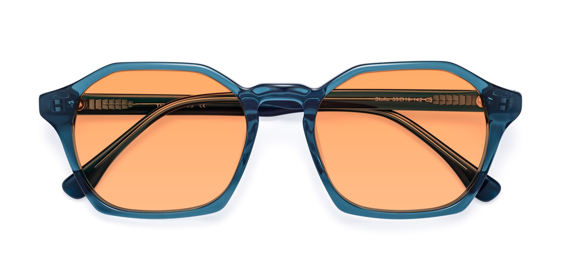 Folded Front of Stoltz in Ink Blue with Medium Orange Tinted Lenses