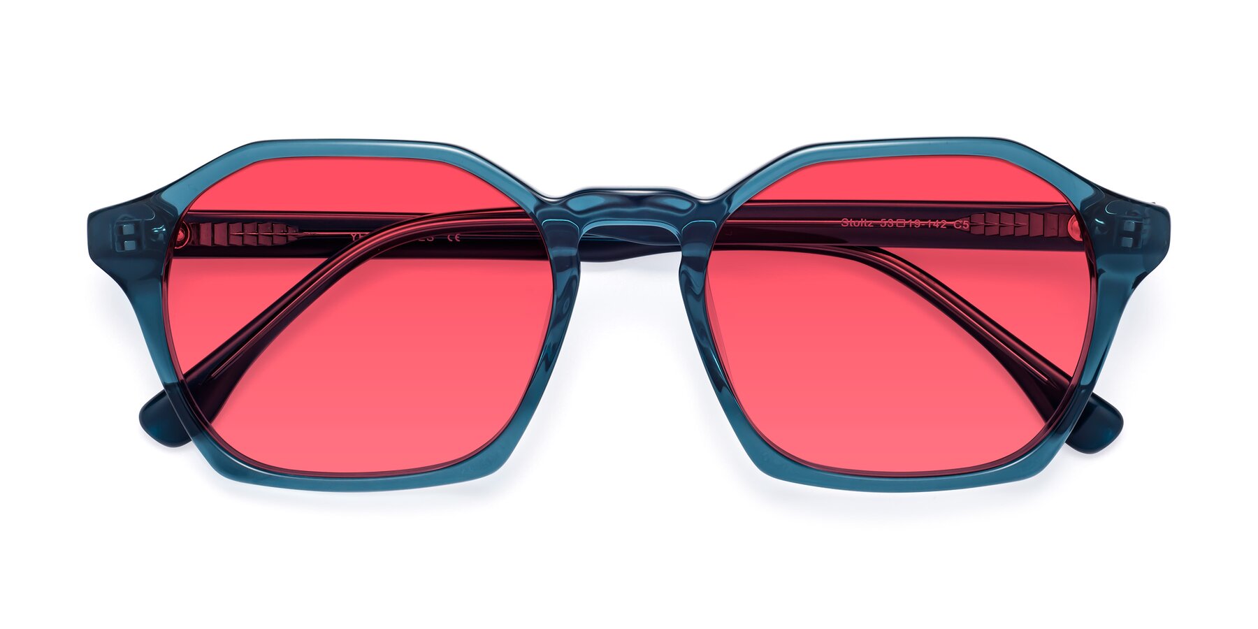 Folded Front of Stoltz in Ink Blue with Red Tinted Lenses