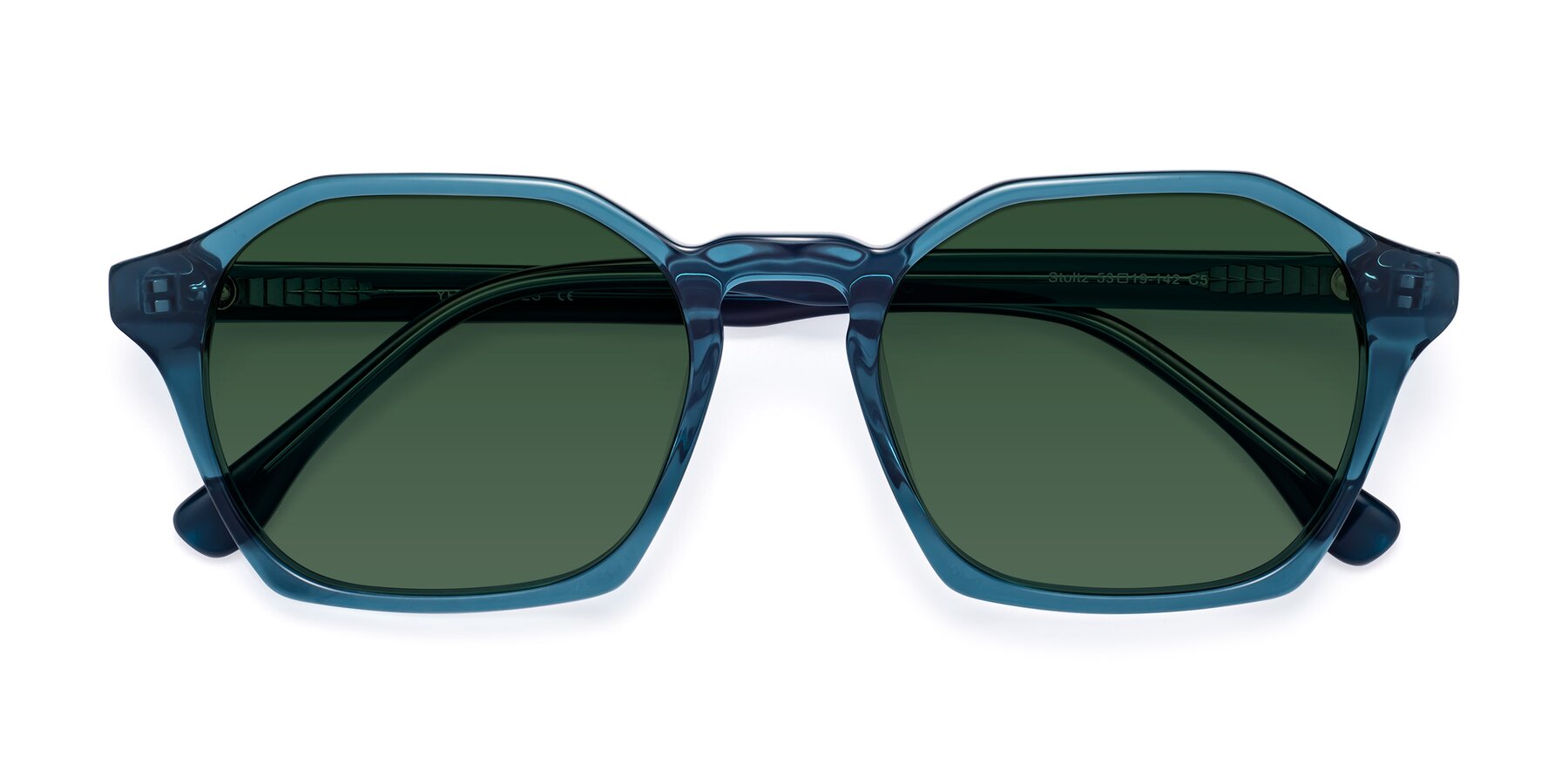 Folded Front of Stoltz in Ink Blue with Green Tinted Lenses