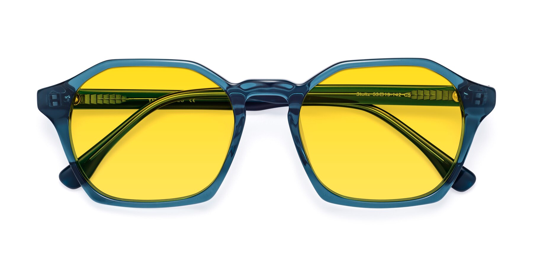 Folded Front of Stoltz in Ink Blue with Yellow Tinted Lenses