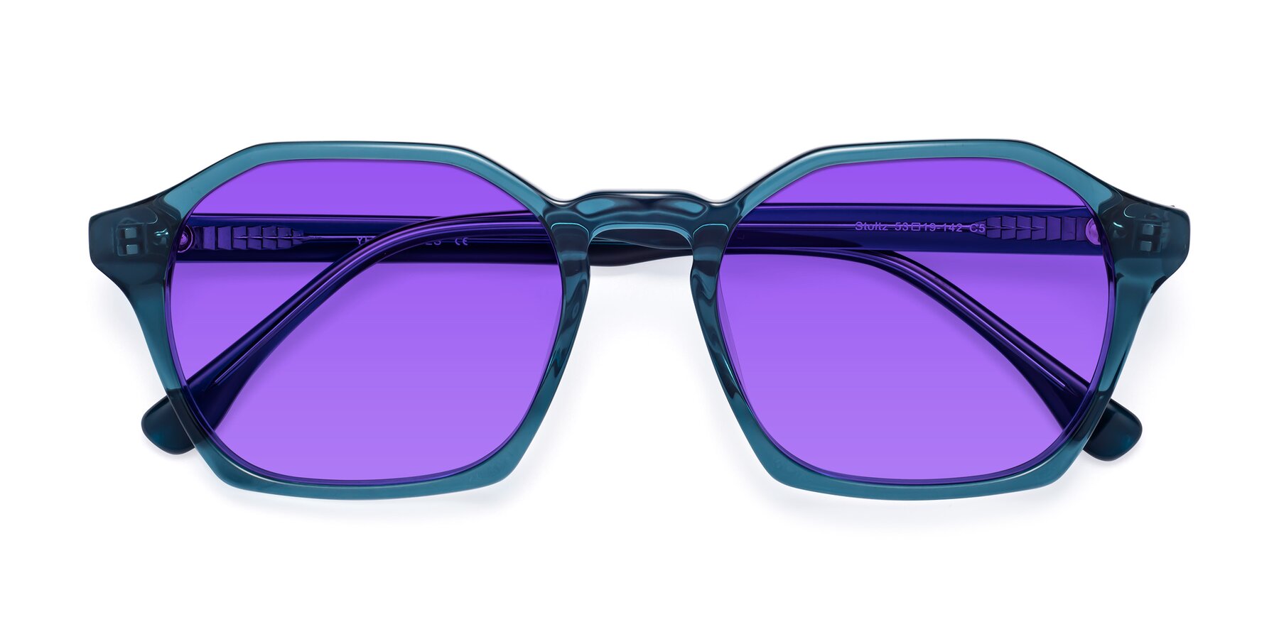 Folded Front of Stoltz in Ink Blue with Purple Tinted Lenses