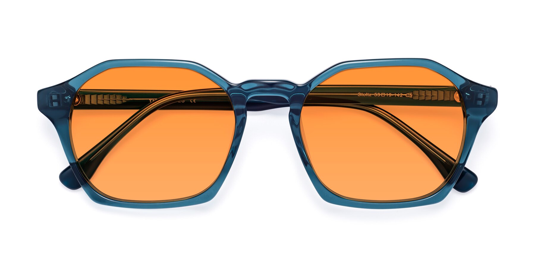 Folded Front of Stoltz in Ink Blue with Orange Tinted Lenses