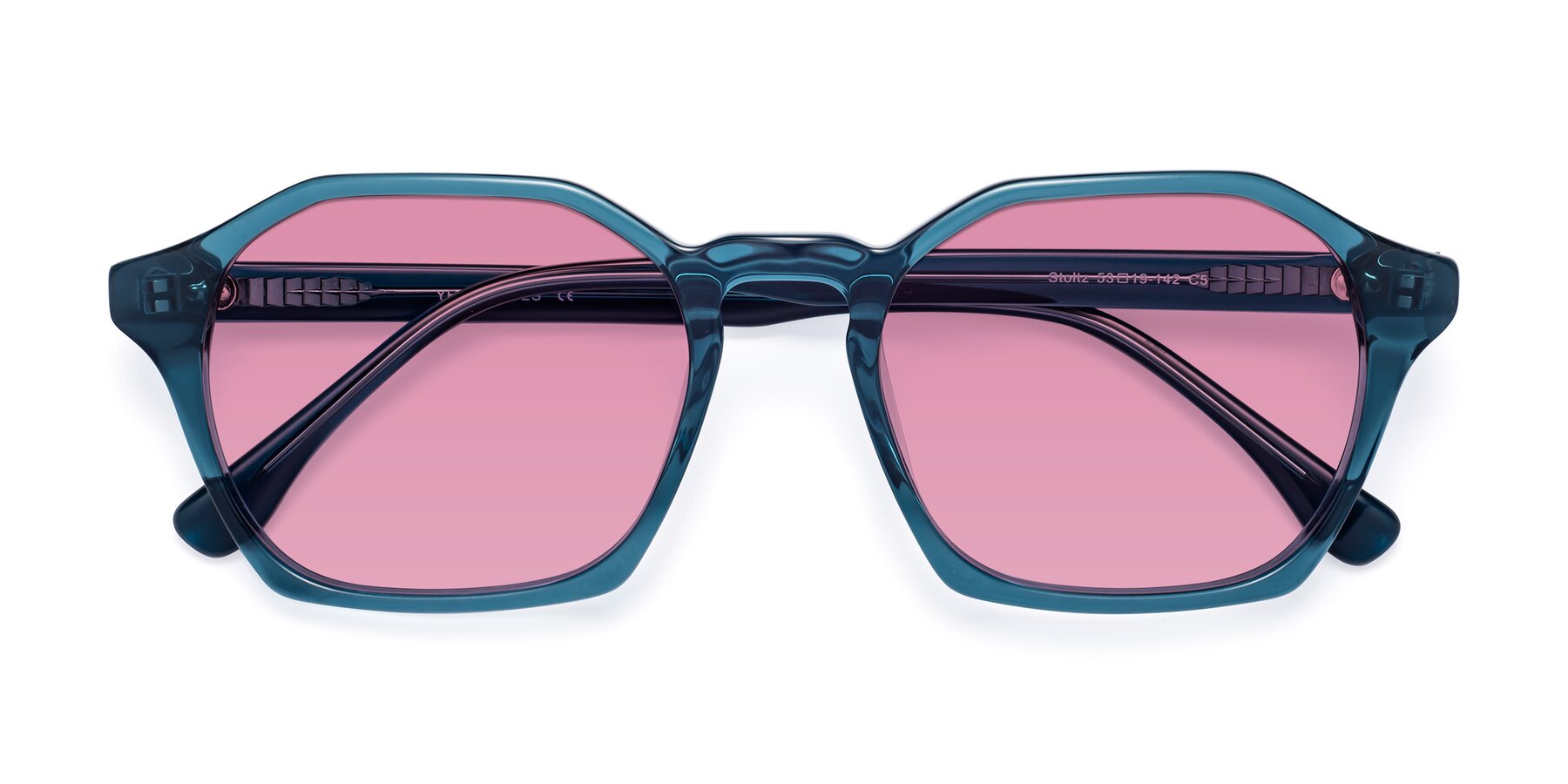 Folded Front of Stoltz in Ink Blue with Medium Wine Tinted Lenses