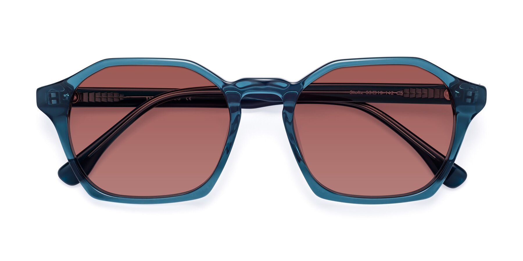 Folded Front of Stoltz in Ink Blue with Garnet Tinted Lenses