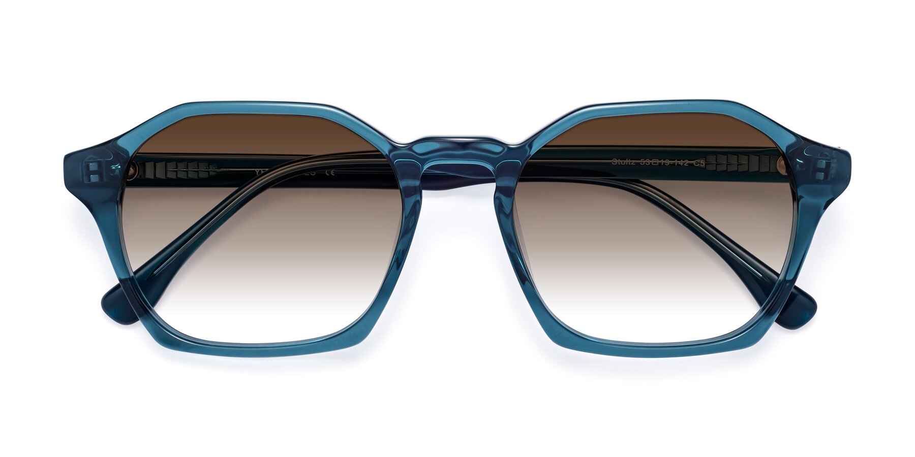 Folded Front of Stoltz in Ink Blue with Brown Gradient Lenses